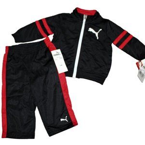 Puma Kids Black Red Track Suit Pants Zip Jacket Set Baby Boys Size 12M 12 mo NWT